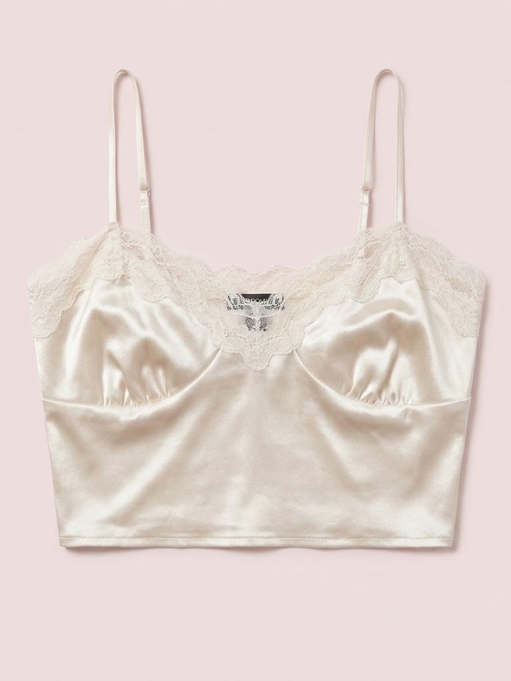 NWT PacSun Satin Lace Trim Cream Crop Cami